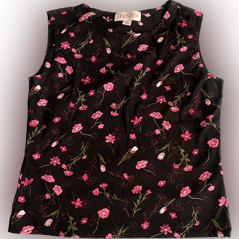 Womens Casual Corner Annex Pink Floral Polyester Tank Blouse Size Small
